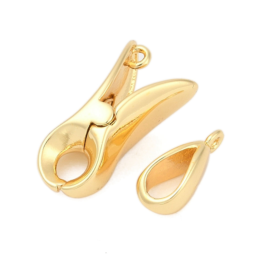 Brass Interlocking Clasps, Cadmium Free & Nickel Free & Lead Free, Teardrop, Real 18K Gold Plated/21x10x9mm