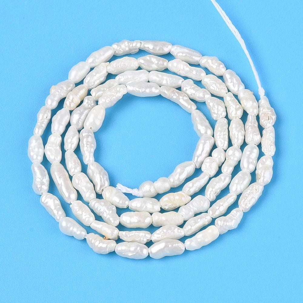 Natural Cultured Freshwater Pearl Beads Strands, Baroque Keshi Pearl, Stick, Creamy White, 2.5~10.5x1.5~3x1.5~3mm, Hole: 0.5mm, about 47~72pcs/strand, 13.78~14.17 inch(35~36cm)