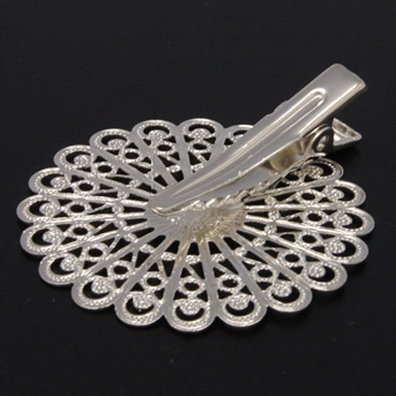 2pcs/Iron Hair Clip, with Brass Flower Tray/38x39~45mm