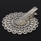 2pcs/Iron Hair Clip, with Brass Flower Tray/38x39~45mm